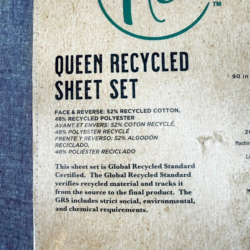 Reborn Queen Recycled Sheet Set Gray 4 Piece Eco Friendly Bedding